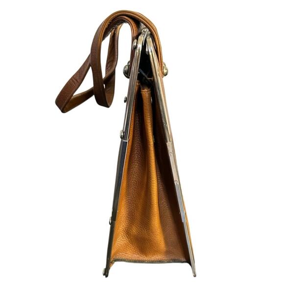 Vintage Mid-Century Continental Brown Leather Toggle Clasp Hand Bag Briefcase - Picture 3 of 12